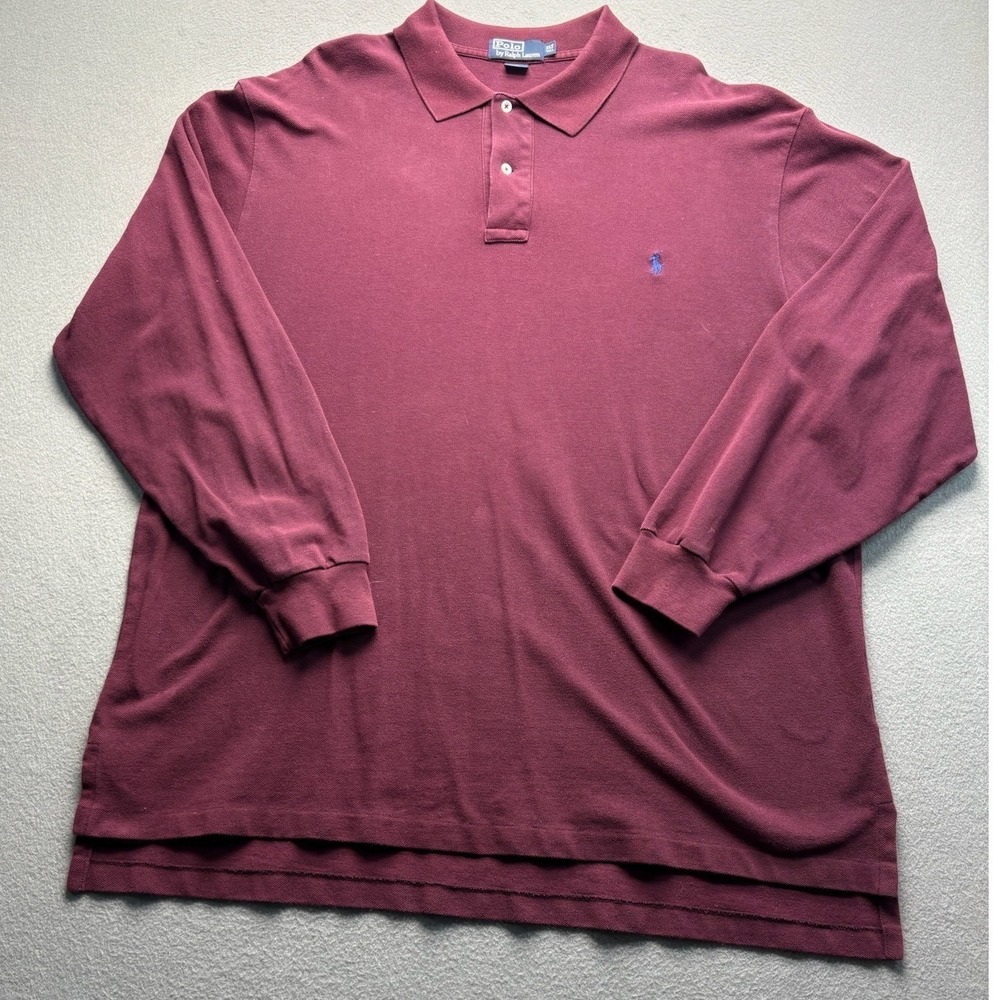 Polo Ralph Lauren Long Sleeve Polo Shirt men XLT Burgundy Cotton Pique EXCELLENT